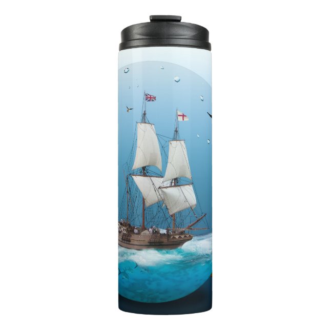 Ship in a light bulb thermal tumbler (Front)