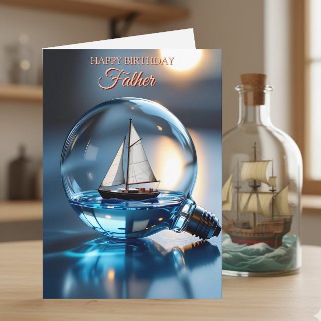 Ship in a Lightbulb Maritime Birthday for Father Card (Creator Uploaded)