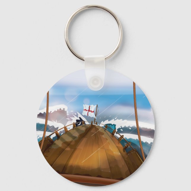 Ship in a Stormy Atlantic Ocean Keychain (Front)