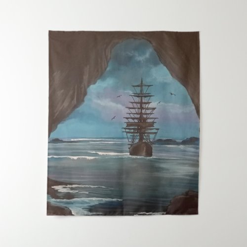 Ship in Cove Tapestry