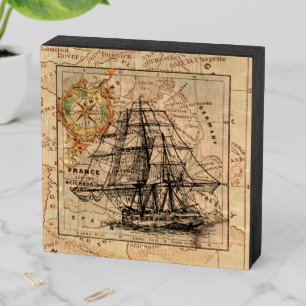 Ship in France Wooden Box Sign