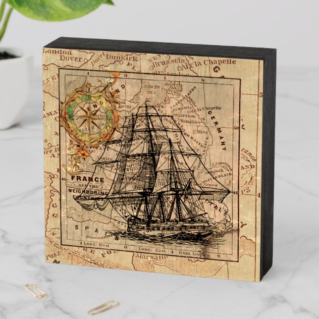 Ship in France Wooden Box Sign (In Situ Horizontal)