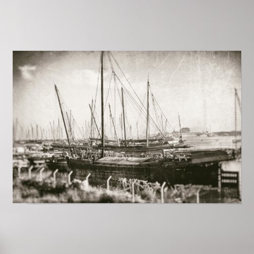 Ship in Harbor Nautical Poster