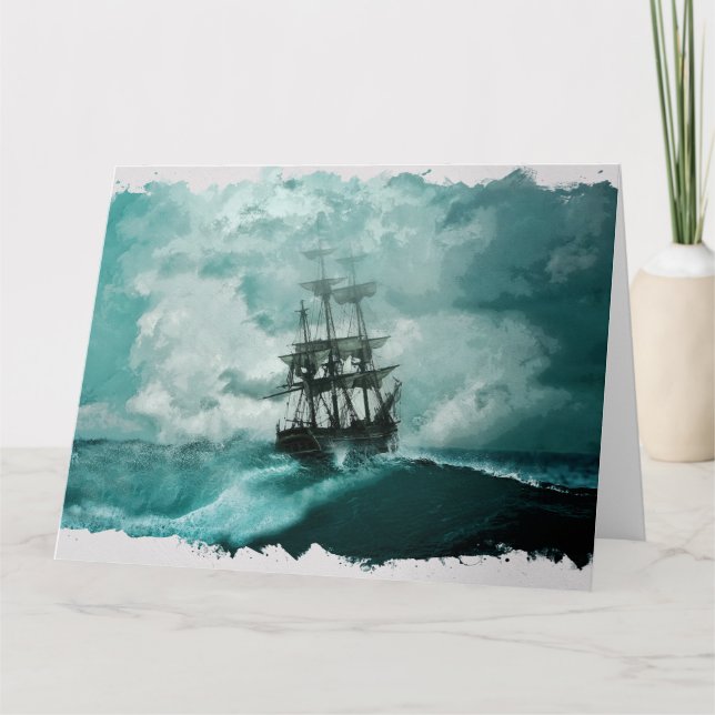 Ship in ocean marine digital art card (Front)