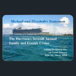 Ship in Port Custom Stateroom Door Marker Magnet<br><div class="desc">Happy cruising to you!  Decorate your cabin door with a personalized stateroom door marker showing a grand class cruise ship at a port of call,  along with your names and cruise information.</div>