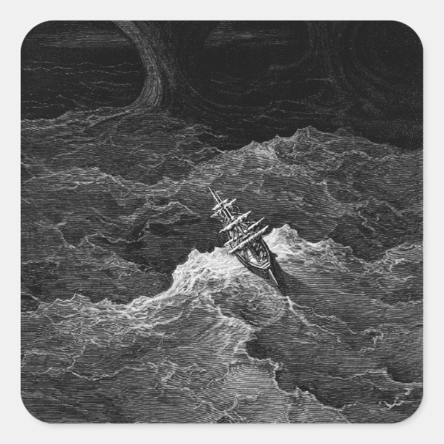 Ship in stormy sea square sticker (Front)