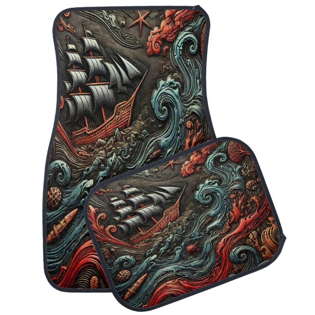 Ship in Stormy Waters Car Floor Mat (Set)