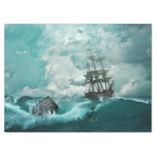 Ship in Stress on Angry Sea Storm Tissue Paper