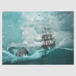 Ship in Stress on Angry Sea Storm Tissue Paper