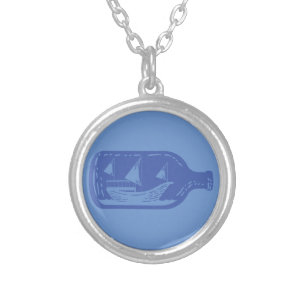 ship in the bottle silver plated necklace