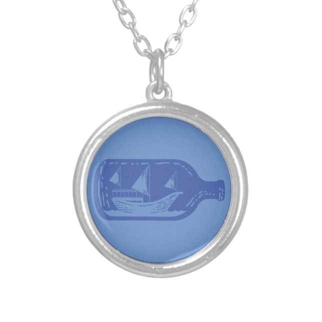 ship in the bottle silver plated necklace (Front)