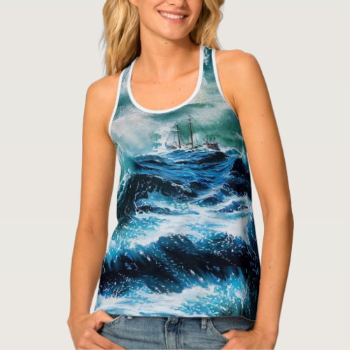 Ship In the Sea in Storm  Anchor and Rope  Tank Top