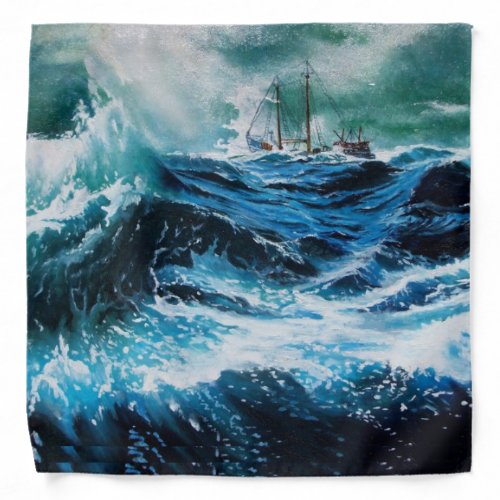 Ship In the Sea in Storm Bandana