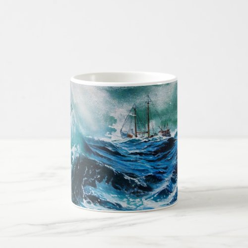 Ship In the Sea in Storm Coffee Mug