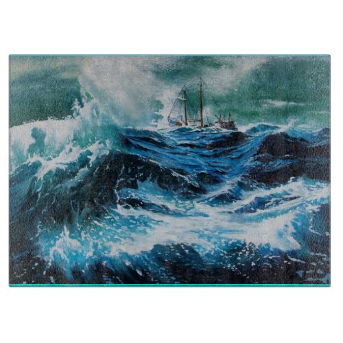 Ship In the Sea in Storm Cutting Board