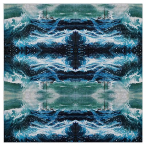 Ship In the Sea in Storm Fabric