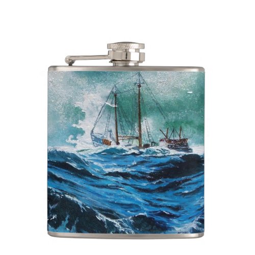 Ship In the Sea in Storm Flask