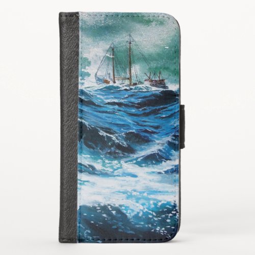 Ship In the Sea in Storm  iPhone X Wallet Case