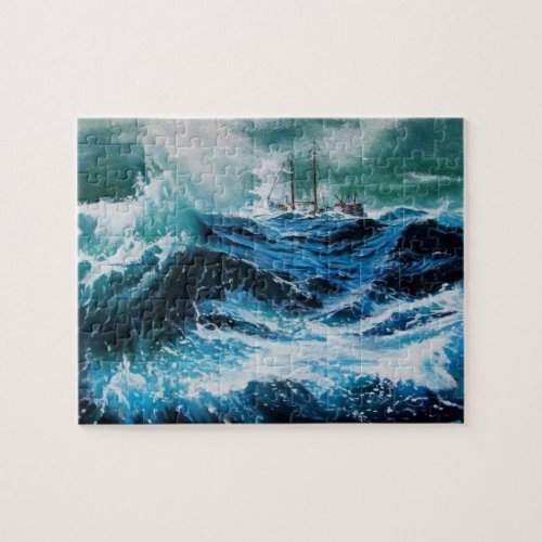 Ship In the Sea in Storm Jigsaw Puzzle