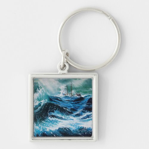 Ship In the Sea in Storm Keychain