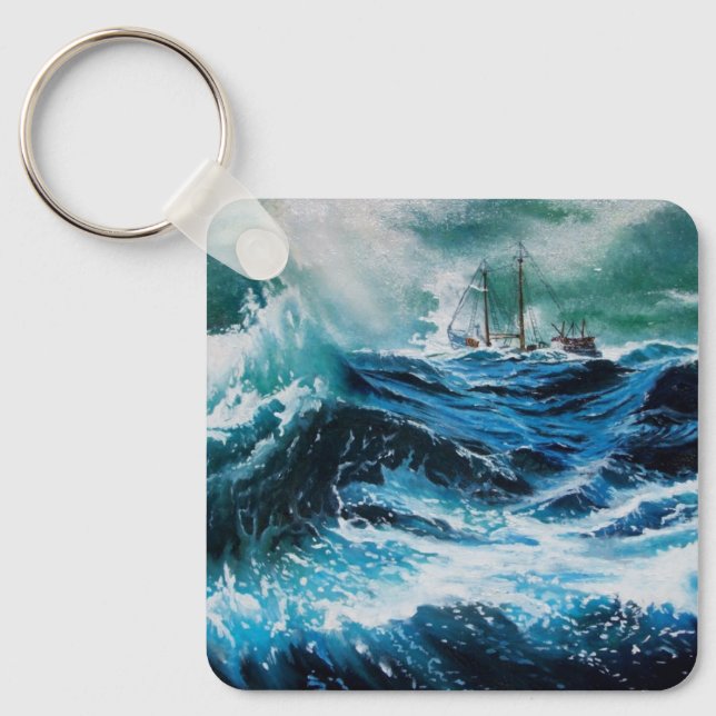 Ship In the Sea in Storm Keychain (Front)