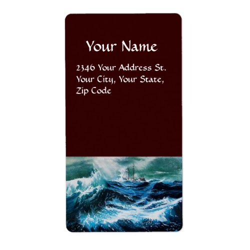 Ship In the Sea in Storm Label