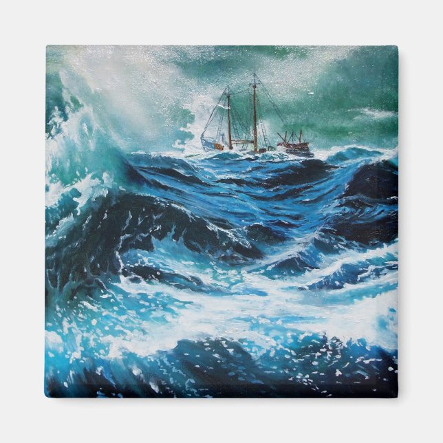 Ship In the Sea in Storm Magnet (Front)