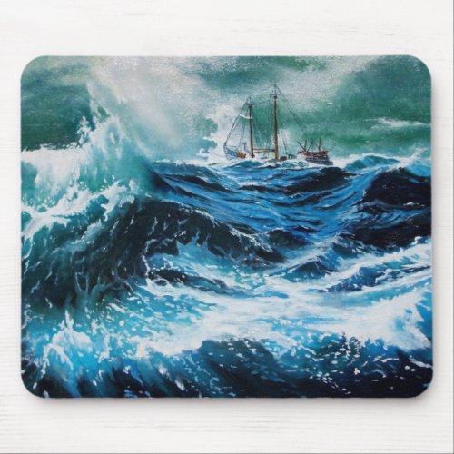 Ship In the Sea in Storm Mouse Pad