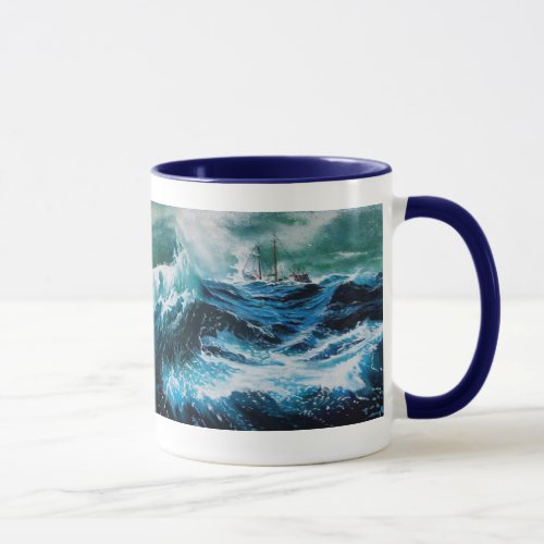 Ship In the Sea in Storm Mug