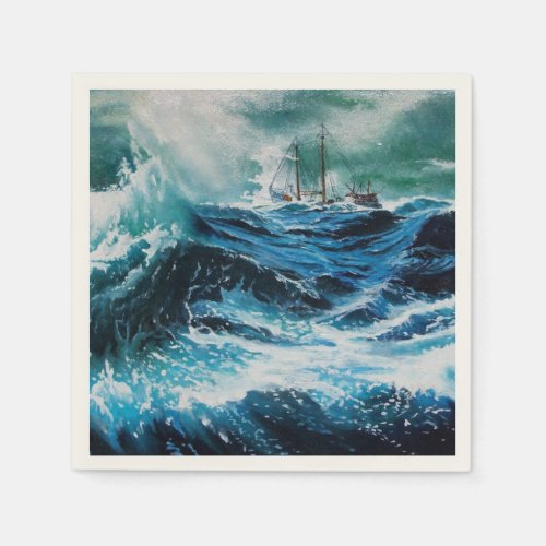 Ship In the Sea in Storm Napkins