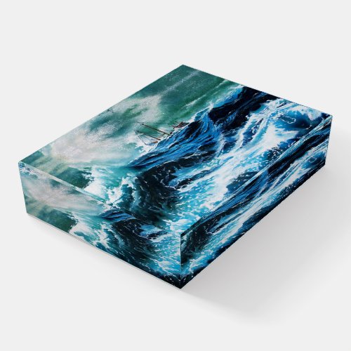 SHIP IN THE SEA IN STORM Nautical Paperweight