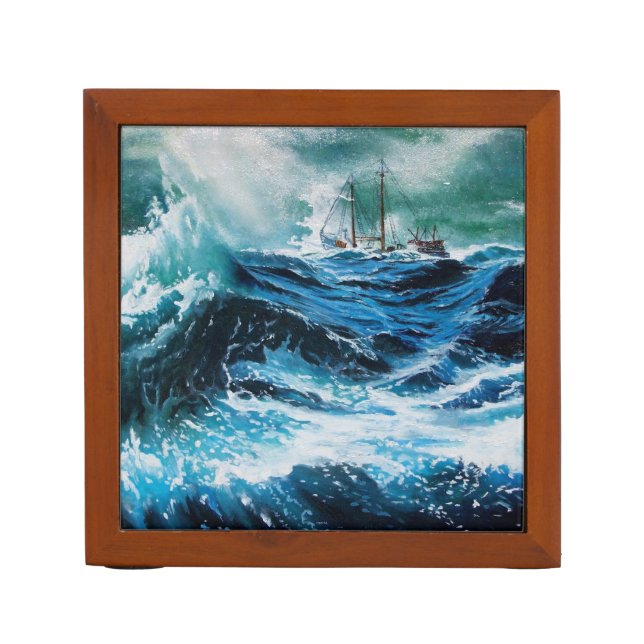 Ship In the Sea in Storm,Nautical Pencil/Pen Holder (Front)