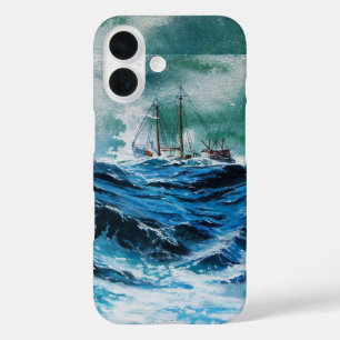 Ship In the Sea in Storm / Navy Blue iPhone 16 Case