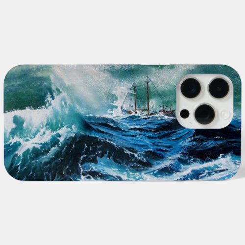 Ship In the Sea in Storm  Navy Blue iPhone 15 Pro Max Case