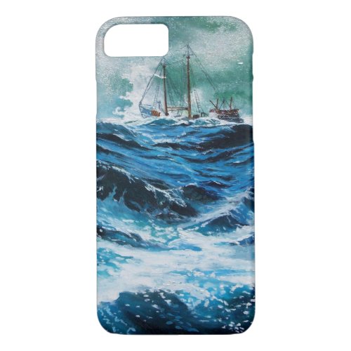 Ship In the Sea in Storm  Navy Blue iPhone 87 Case