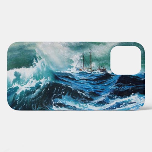 Ship In the Sea in Storm  Navy Blue iPhone 12 Case