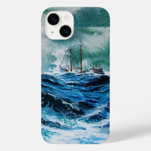 Ship In the Sea in Storm  Navy Blue Case_Mate iPhone 14 Case