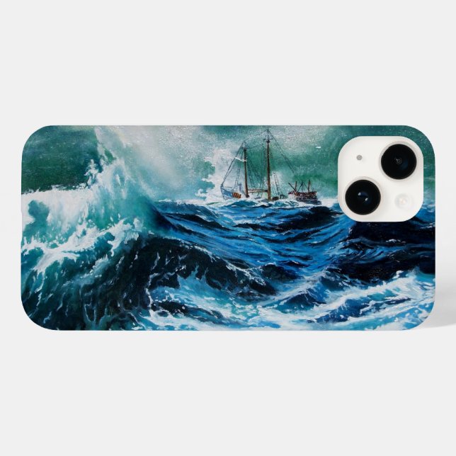 Ship In the Sea in Storm / Navy Blue Case-Mate iPhone Case (Back (Horizontal))