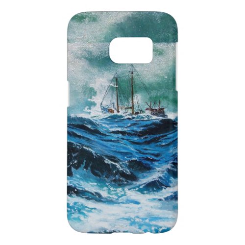 Ship In the Sea in Storm  Navy Blue Samsung Galaxy S7 Case