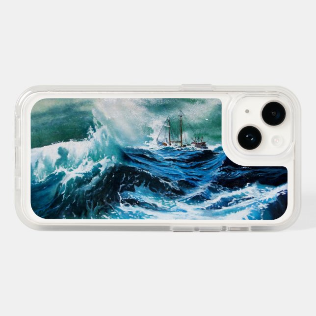 Ship In the Sea in Storm Otterbox iPhone Case (Back Horizontal)