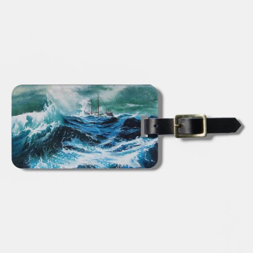 Ship In the Sea in Storm  Parchment Luggage Tag