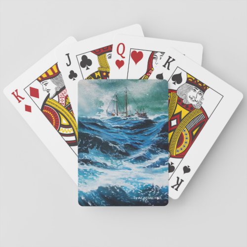 Ship In the Sea in Storm  Poker Cards