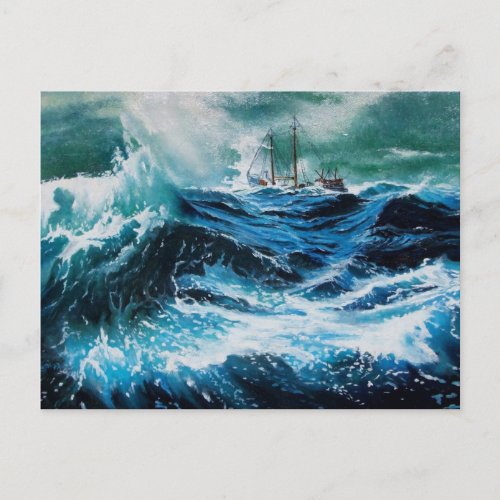 Ship In the Sea in Storm Postcard