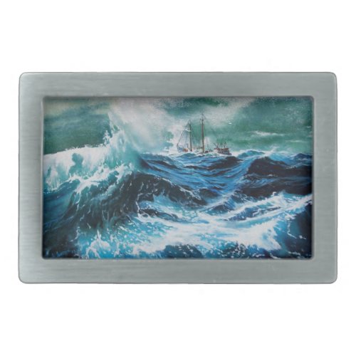 Ship In the Sea in Storm Rectangular Belt Buckle