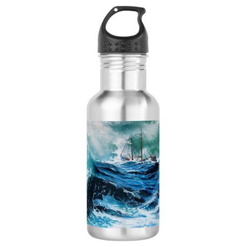 Ship In the Sea in Storm Stainless Steel Water Bottle