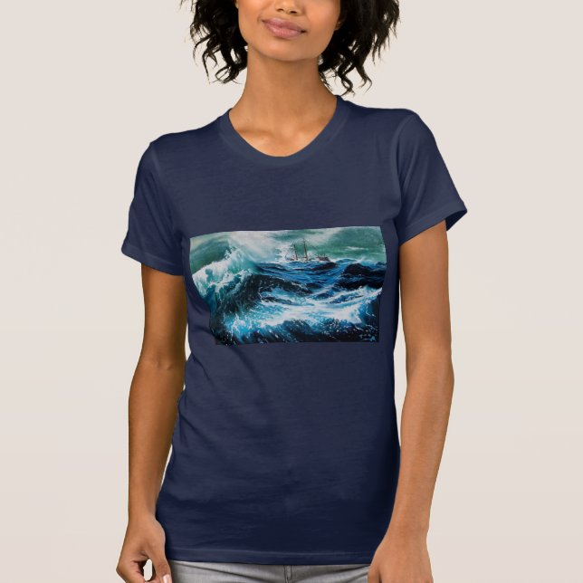 Ship In the Sea in Storm T-Shirt (Front)