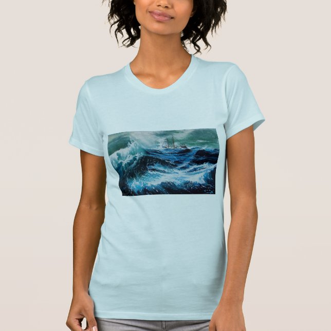 Ship In the Sea in Storm T-Shirt (Front)
