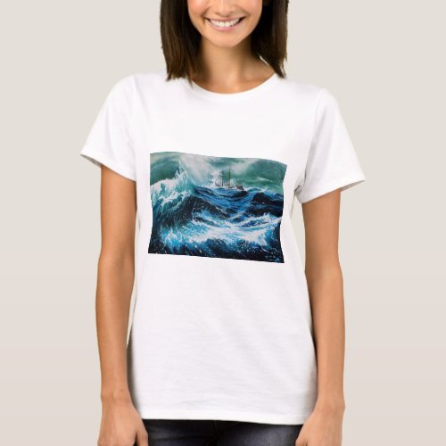 Ship In the Sea in Storm T_Shirt