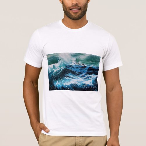 Ship In the Sea in Storm T_Shirt
