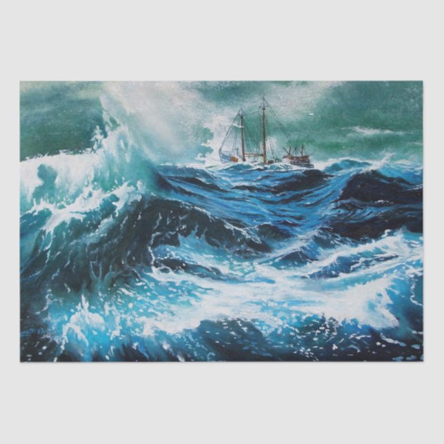 Ship In the Sea in Storm Tissue Paper (Front)